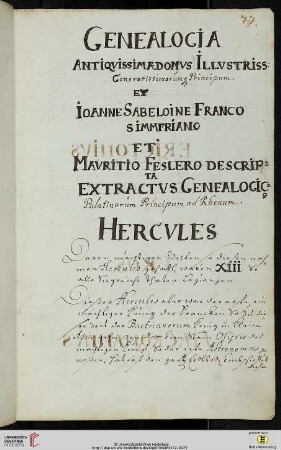 Genealogia Antiquissimae Domus Illstrissimorum Generosissimorumque Principum