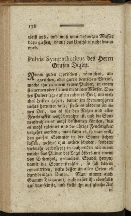 Pulvis Sympatheticus des Herrn Grafen Digby