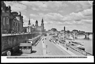 Dresden, Brühlsche Terrasse und Terrassenufer mit Dampferanlegestelle