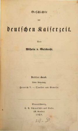Geschichte der deutschen Kaiserzeit. 3,3, Das Kaiserthum im Kampfe mit dem Papstthum : Heinrich V., Quellen und Beweise