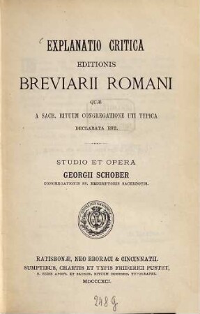 Explanatio critica editionis Breviarii Romani quae a Sacr. Rituum Congregatione uti typica declarata est