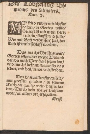 Der Lobgesang Si=||meonis des Altuaters. || Luce. 2. ||