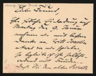 Briefkarte an Philipp Spitta : 03.01.1893