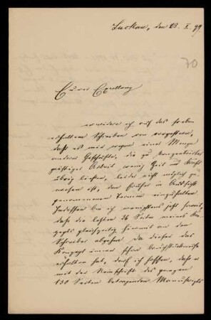70: Brief von Friedrich Ritgen an Gottlieb Planck, Luckau (Landkreis Dahme-Spreewald), 23.1.1899