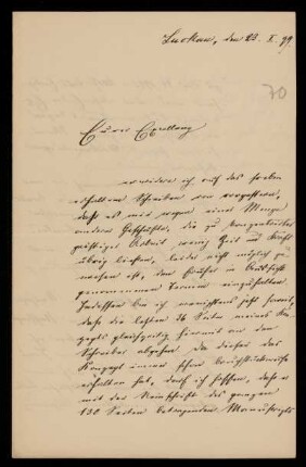 70: Brief von Friedrich Ritgen an Gottlieb Planck, Luckau (Landkreis Dahme-Spreewald), 23.1.1899