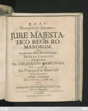 Disputatio Iuridica De Iure Maiestatico Regis Romanorum