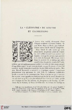 5. Pér. 4.1921: La "Cléopatre" du Louvre et Gianpetrino