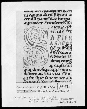 Isidor von Sevilla, Etymologiae — Initiale S, Folio 92verso