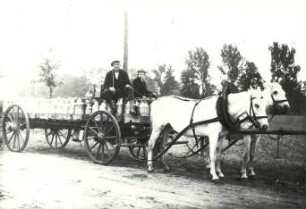 Pferdegespann in Burg : Transport und Kommunikation - Gespann. Ort: Bórkowy / Burg-Spreewald. Pferdegespann mit Milchkannen