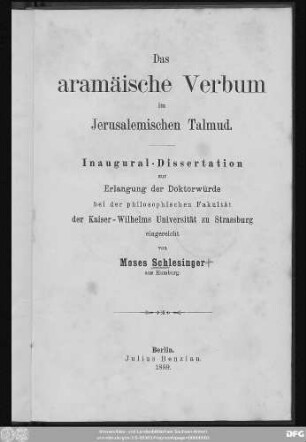 Das aramäische Verbum im Jerusalemischen Talmud ...