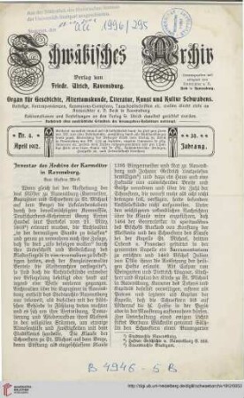 30: Inventar des Archivs der Karmeliter in Ravensburg, [1]