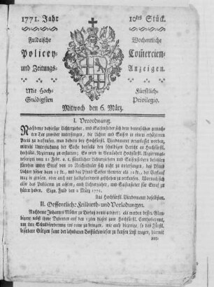 10tes Stück, Ausgabe vom 6. März 1771