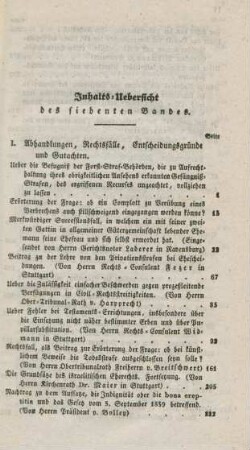 Inhalts-Uebersicht des siebenten Bandes