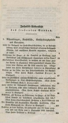 Inhalts-Uebersicht des siebenten Bandes