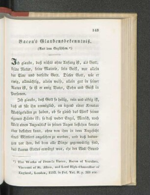 Bacon's Glaubensbekenntnis.