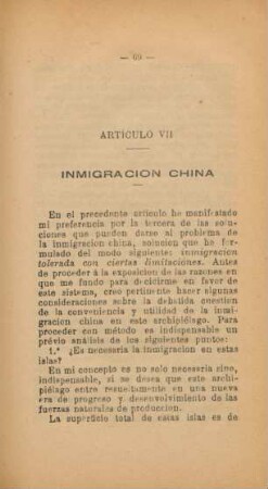 Artículo VII. Inmigración China