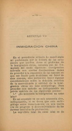 Artículo VII. Inmigración China