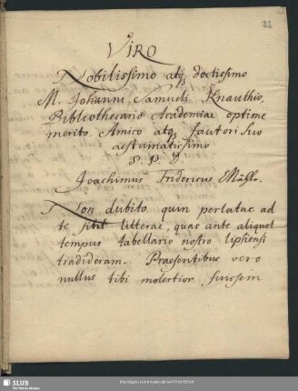 Joachim Friedrich Mähle an Samuel Cnauth. Pulsnitz, 10.08.1717.