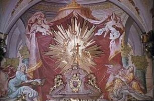 Die Evangelisten Markus und Johannes und Engel mit Vorhangdraperie