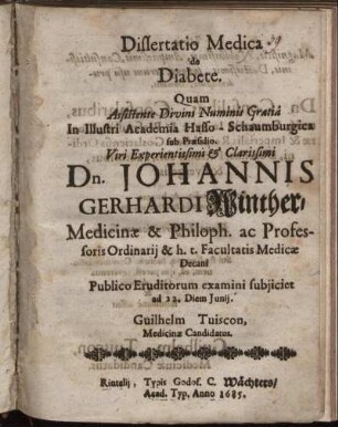 Dissertatio Medica de Diabete