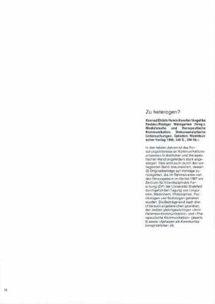 Zu heterogen? : Konrad Ehlich/Armin Koerfer/Angelika Redder/Rüdiger Weingarten "Medizinische und therapeutische Kommunikation" [Rezension]