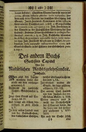 Des andern Buchs Sechstes Capitel Von der Natürlichen Rechtsgelehrsamkeit.