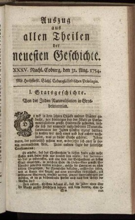 XXXV. Nachl. Coburg, den 31. Aug. 1754.