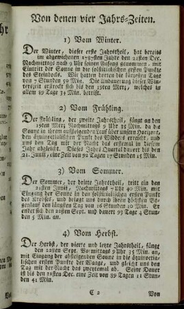 Von denen vier Jahrs-Zeiten. - Von denen Sonn- und Mondsfinsternissen.