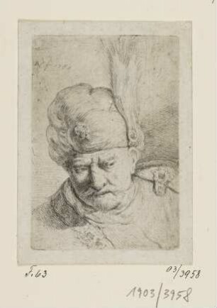 Kopf eines Mannes mit Turban mit langer Feder