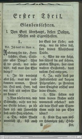 Erster Theil. Glaubenslehren