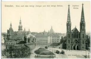 Dresden. Zwinger, Schloss, Sophienkirche und Straßenbahn