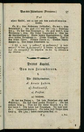 37-59, I. Die Hülfszeitwörter - II. Die vier regelmässigen Konjugationen