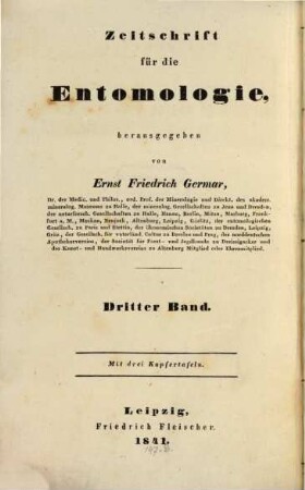 Zeitschrift für die Entomologie. 3/4. 1841/43