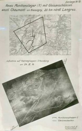 Foto von einem neuen Munitionslager mit Gleisanschlüssen westlich von Chaumont und nördlich von Langres (Luftbild)