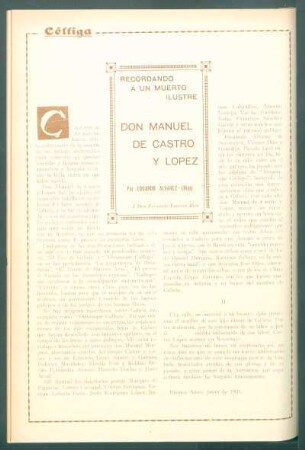 Don Manuel Castro y López : Recordando a un muerto ilustre - A Don Fernando Lorenzo Rico