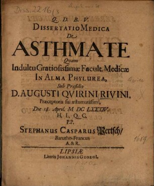 Dissertatio Medica De Asthmate