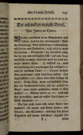 Der achtundzwanzigste Brief. Von Julien an Claren. - Der fünfunddreysigste Brief. Von Julien.