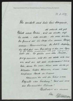 Brief von Hermann Haussmann an Margarete Hauptmann
