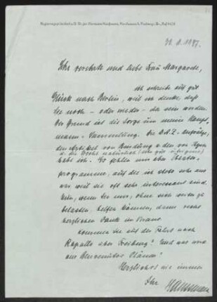 Brief von Hermann Haussmann an Margarete Hauptmann