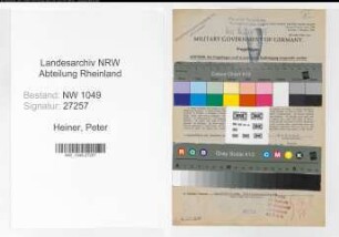 Entnazifizierung Peter Heiner , geb. 21.05.1884 (Stellwerksmeister)