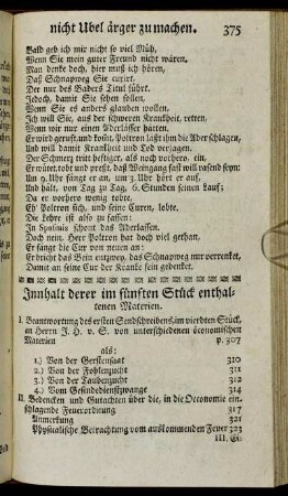 Innhalt derer im fünften Stück enthaltenen Materien.