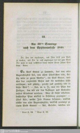 III. Am IIIten Sonntage nach dem Epiphaniasfeste 1840