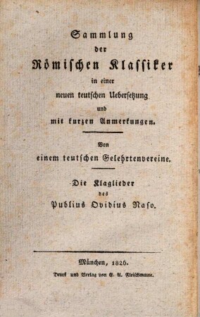 Die Klaglieder des P. Ovid. N.