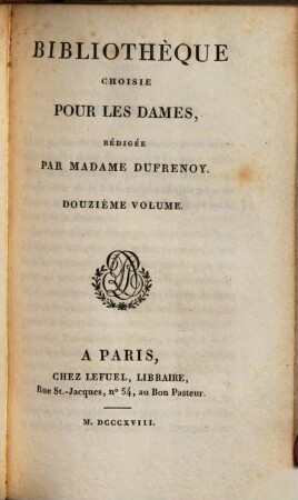 Bibliothèque choisie pour les dames. 12. 1818