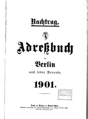 Nachtrag Adreßbuch für Berlin und seine Vororte 1901