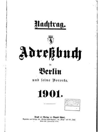 Nachtrag Adreßbuch für Berlin und seine Vororte 1901