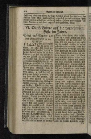 VI. Dank-Gebete auf die vornehmsten Feste im Jahre.