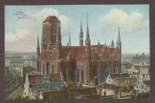 Postkarte, Motiv der Marienkirche in Danzig, von Constantin Fehrenbach an Wilhelm Rosset