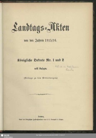 1915/16,1: Landtags-Akten / Königliche Dekrete