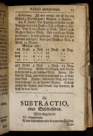 III. Subtractio, oder Subtrahiren